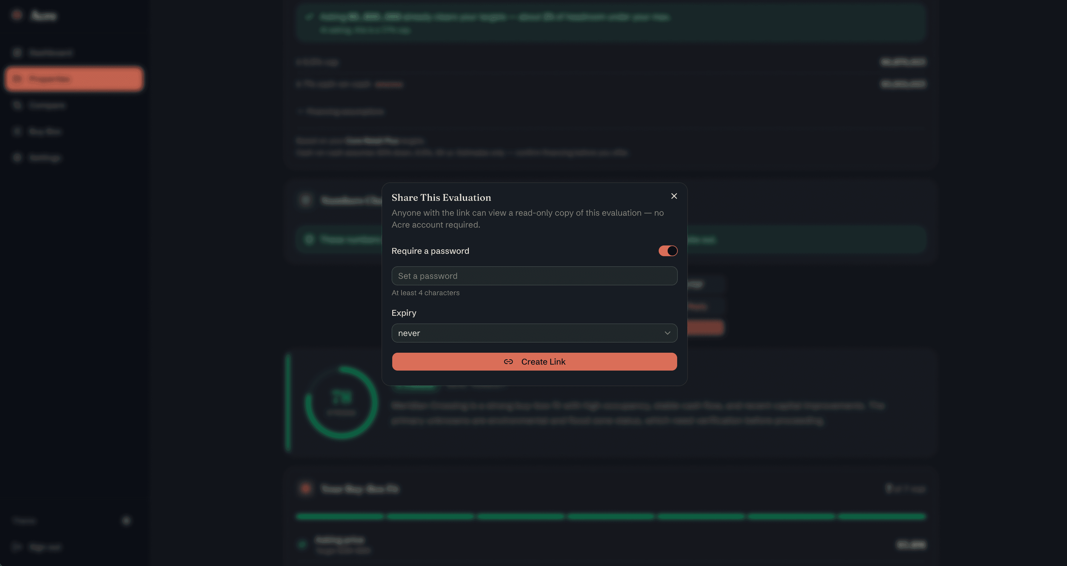 Shared deal room settings with password protection and expiry